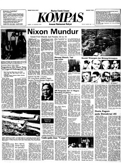 Halaman muka Harian Kompas Sabtu 10 Agustus 1974